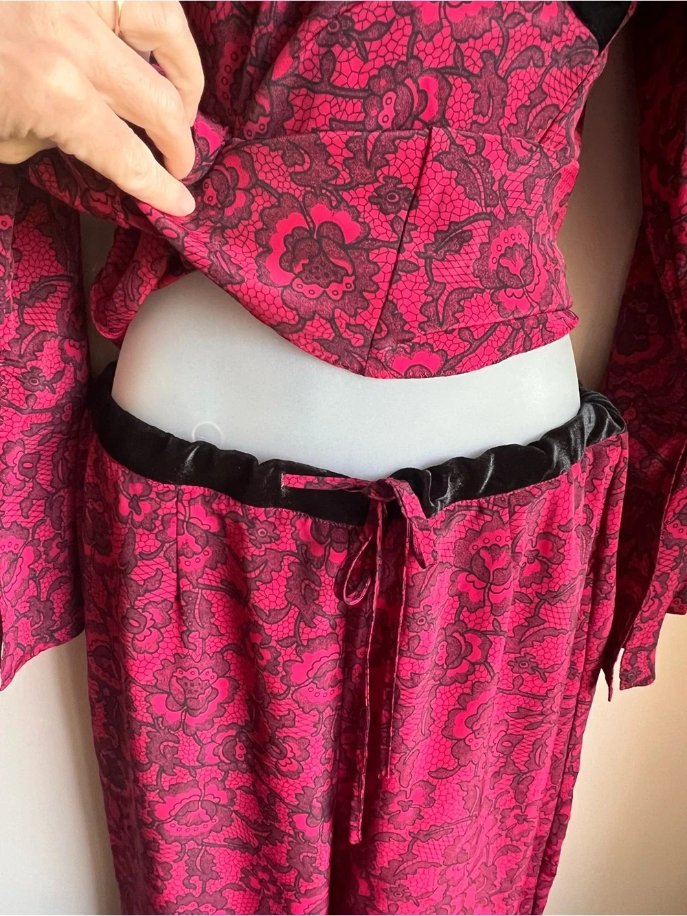 VTG Y2K Mercer & Madison Womens L Lounge Set Pink Black Velvet Floral Whimsigoth
